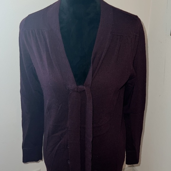Sarah Spencer long light buttoned down cardigan collar ties 100% Merino wool‎ S - Picture 2 of 5